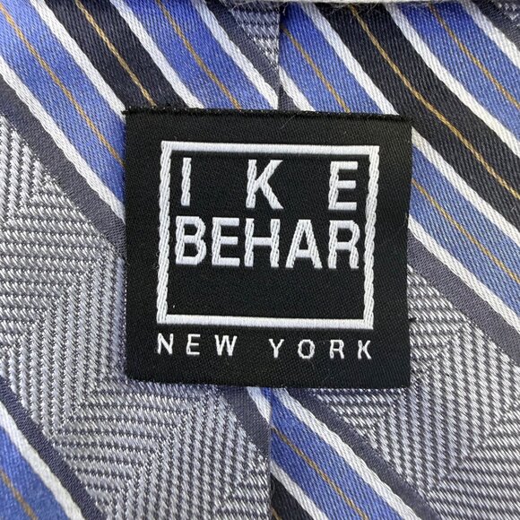 Ike Behar Mens Blue & Gray Striped Pattern Tie 57 Inches Long Classic Design - Picture 2 of 8